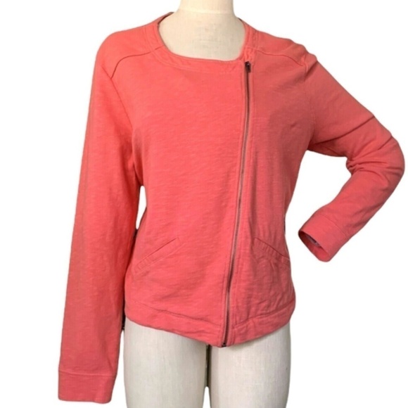 Torrid Knit Moto Zip Crop Jacket 100% Cotton SZ 1 (14/16/1X) Sunkist Coral #247E - Picture 2 of 8